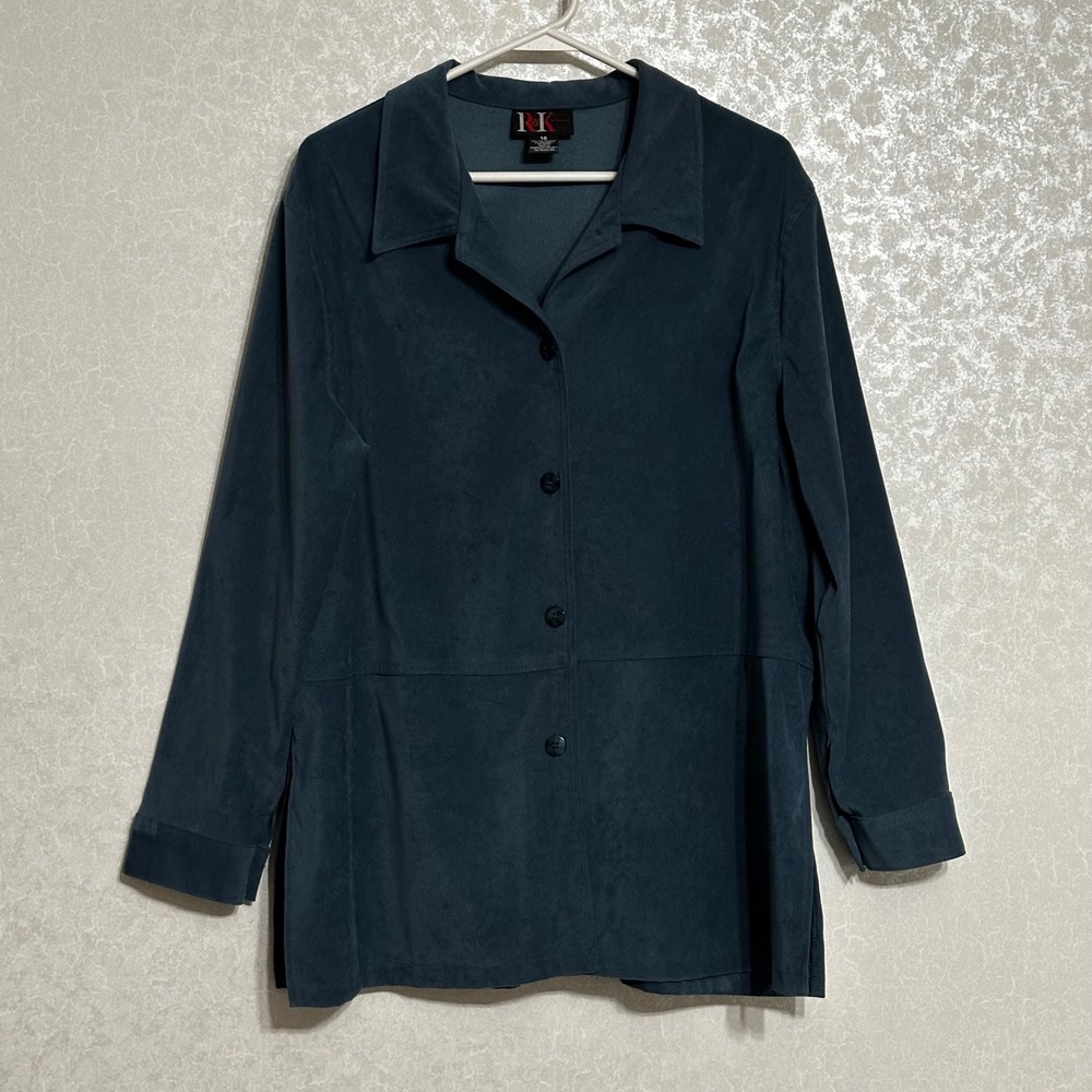 RK‎ Originals Vintage Teal Blue Button Front Long Sleeve Shirt Jacket Shacket 16